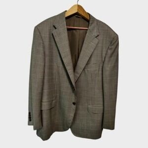 Hickey Freeman Men's Wool Blazer‎ Sport Coat Brown Check 2-Button 42R Lined USA